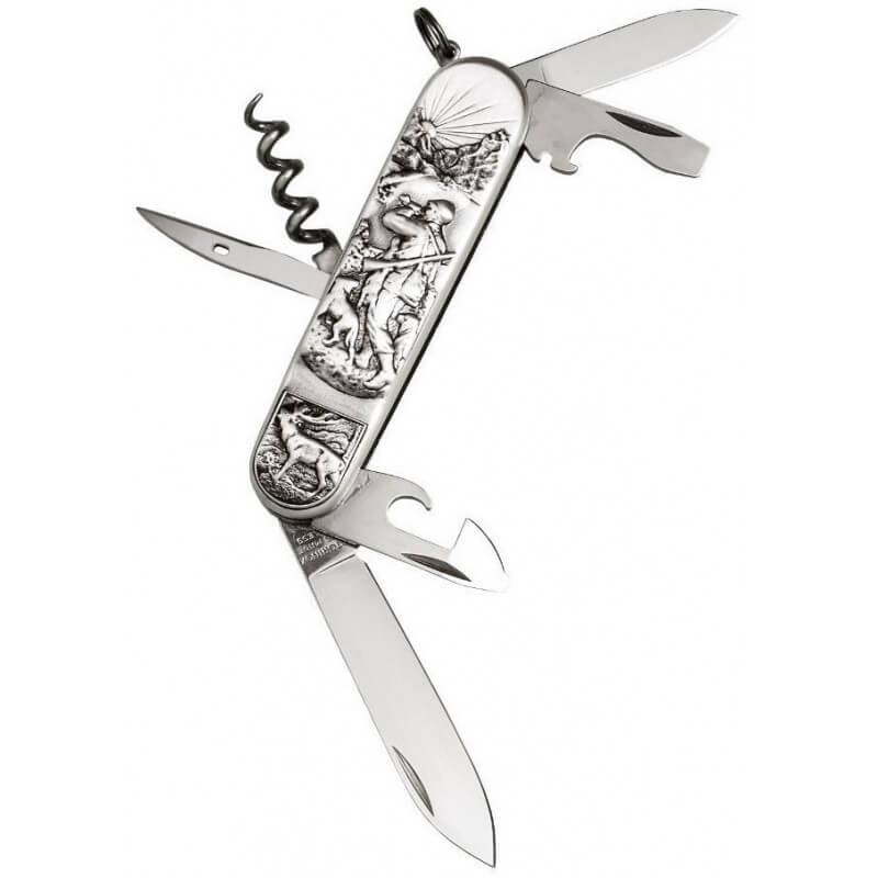 couteau de poche argenté chasseur et cerf victorinox