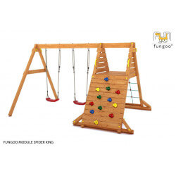 Aire de jeux Spider King avec balançoire double et mur d'escalade - FUNGOO