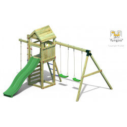 Aire de jeux Gaia avec balançoire double, toboggan - FUNGOO