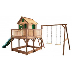 Cabane en bois Liam avec balançoire double - Vert - AXI