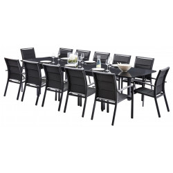 Ensemble Modulo Full Verre Table 8/12 places + 12 Fauteuils