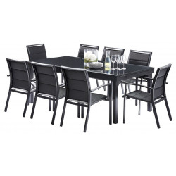 Ensemble Modulo Full Verre Table 8/12 places + 8 Fauteuils