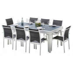 Ensemble Modulo Full Verre Blanc Table 8/12 places + 8 Fauteuils