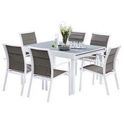 Ensemble Modulo Full Verre Blanc Table 6/10 places + 6 Fauteuils