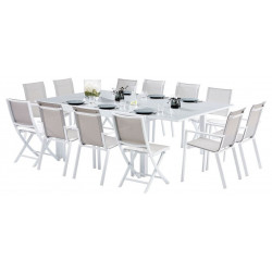 Ensemble White Star Full Verre Table 8/12 places + 8 Fauteuils + 4 Chaises pliantes