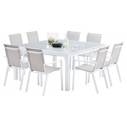 Ensemble White Star Full Verre Table 8/12 places + 8 Fauteuils