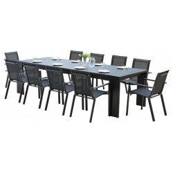 Ensemble Ibiza Aluminium Table 8/10 places + 10 Fauteuils