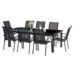 Ensemble Black Edition Verre Table 8 places + 8 Fauteuils