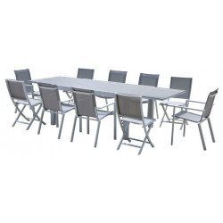 Ensemble Tulum Aluminium Table 6/10 places + 6 Fauteuils + 4 Chaises pliantes
