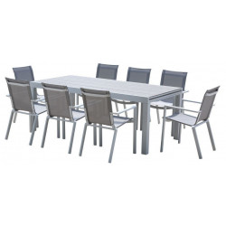 Ensemble Tulum Aluminium Table 8/12 places + 8 Fauteuils