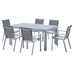 Ensemble Tulum Aluminium Table 6/10 places + 6 Fauteuils