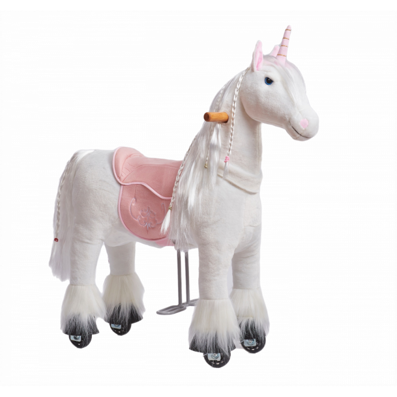 licorne à roulettes merlin avec selle rose