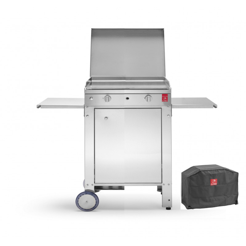 plancha inox chef 55 lisse + chariot + couvercle + housse
