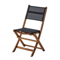 Chaise pliante en bois d'acacia et textilène noir - WILSA
