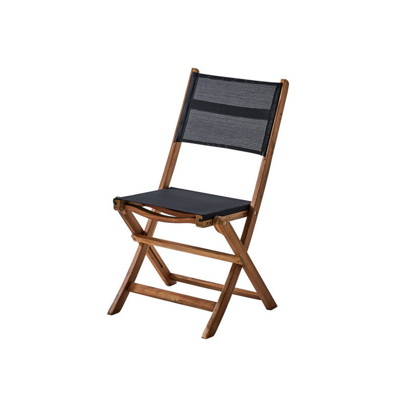 chaise pliante acacia textilène noir
