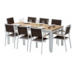 Ensemble Bali Teck Blanc Table 8/12 places + 8 Fauteuils