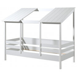 Lit cabane en pin HOUSEBED avec lucarne centrale sur le toit - Blanc