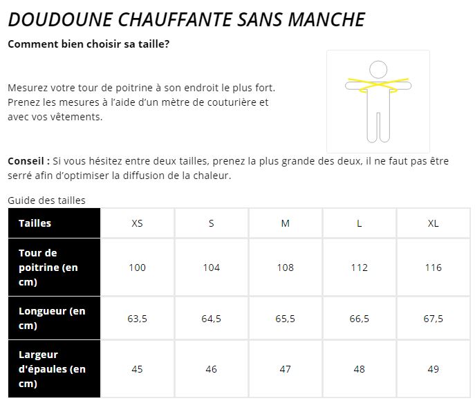 Doudoune chauffante G-HEAT SANS MANCHES - Froid et Pluie 