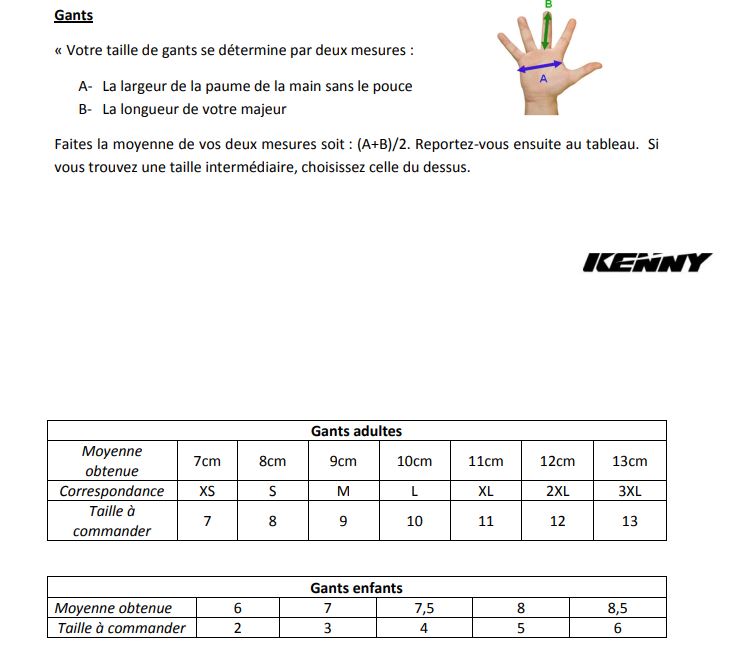 guide de taille gants